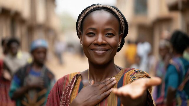 Confident African woman with open palm gesture, Give To Gain message, International Women&rsquo;s Day March 8, IWD 2026 campaign, gender equality, empowerment, inclusion, women leadership movement