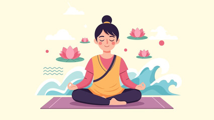 Obraz premium Young person meditating in lotus position with eyes closed.