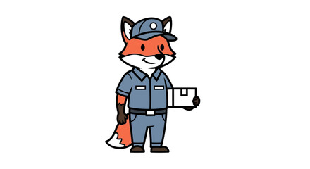 Fototapeta premium Cute fox mail carrier delivering a letter in uniform.