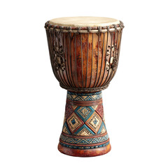 Djembe Drum with Intricate Carvings and Traditional Patterns Isolated on Transparent Background