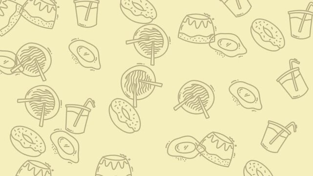 Playful doodle cafe cups and pastries video sequence.