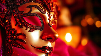 Beautiful Venetian mask with over glitter fabric background
