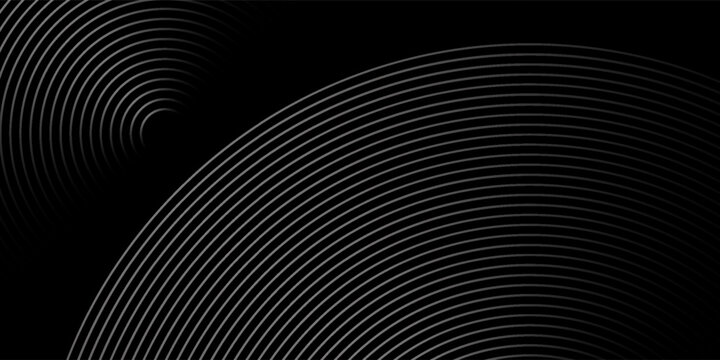 Abstract black background with circle lines pattern. Black metal lines texture. Modern shiny black and gray gradient lines creative design. suit for media in product design