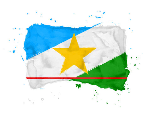 Flag of  Roraima,  brush stroke background.  Flag State Roraima of Brazil on white background. Watercolor style for your design, app, UI.  EPS10.