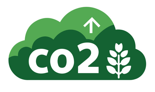 Co2 emission reduction, green cloud with arrow up and plant vector illustration
