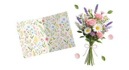Delicate Floral Bouquet and Pattern for Spring Celebration or Mother's Day, Soft Pastels