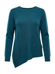 Fototapeta premium Asymmetrical hem knit sweater in teal with a diagonal ribbed pattern