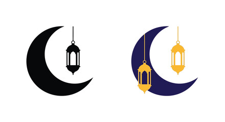 Ramadan crescent moons with lanterns a striking dark silhouette © Lhvect02