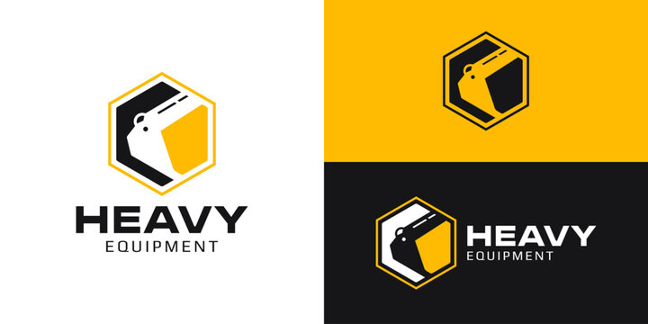 Creative simple heavy equipment logo template. Abstract claw excavation in hexagon shape for construction industrial logo design vector illustration.
