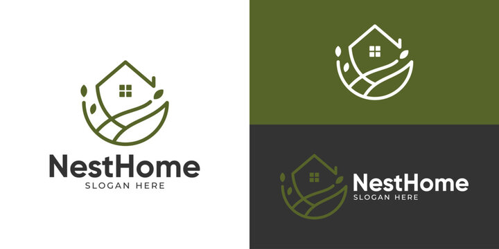 Creative simple nest home logo template. Abstract nest with roofing home logo design vector illustration.