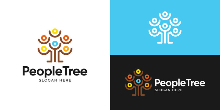 Creative simple people tree logo template. Abstract people human person with tree leaf for community logo design vector illustration.
