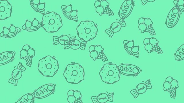 Dynamic Candy Pattern Background with Treat Motifs for Video.