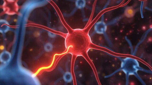 Abstract neural network synapse firing electrical impulse transmission between neurons brain