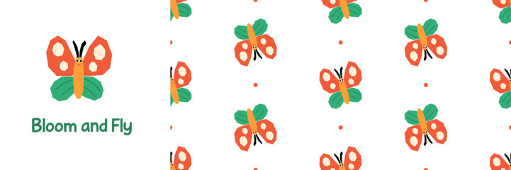 Fototapeta premium Insect cutout card with butterfly beetle fly kids. Playful card design for children greetings and prints.