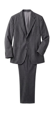 Grey flannel suit with a relaxed fit and patch pockets