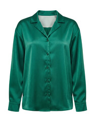 Emerald green satin shirt with a relaxed silhouette and notch collar