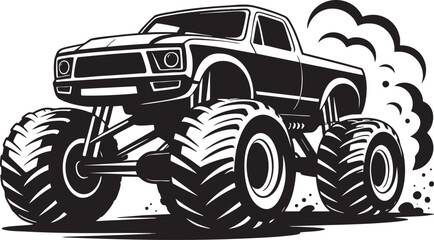 Monster truck powerful vehicle with huge tires and smoke clouds vector illustration © zagrapic540