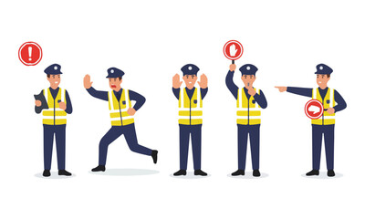 Fototapeta premium Traffic Police Officer Vector Set: Stop, Run, Pointing, and Warning Poses