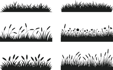 Naklejka premium Grass Bed Silhouette Collection with Meadow Ground and Plant Base Vector