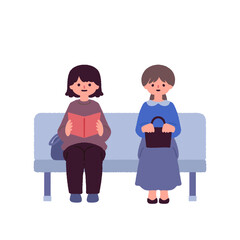 椅子に座って待つ女性のイラスト / Illustration of a woman sitting in a chair and waiting