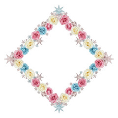Naklejka premium Diamond shaped floral border with roses and stars isolated on transparent background