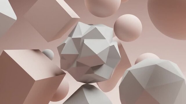 Abstract 3D geometric shapes pastel background, minimal modern composition
