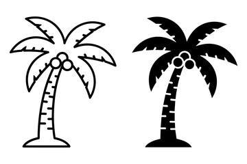 Palm Trees Silhouette Illustration with Coconut, Tropical Island Getaway