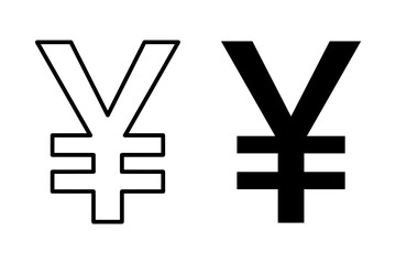 Fototapeta premium Yuan Currency Symbol Icon Set in Black and White on White Background