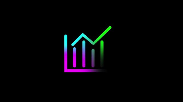 Animated business finance chart increasing and decreasing line icon. Financial diagram on black background for market trends and data analysis.