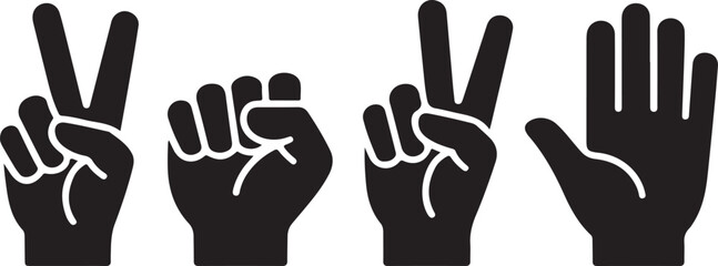 Fototapeta premium Four black hands with different gestures on white background