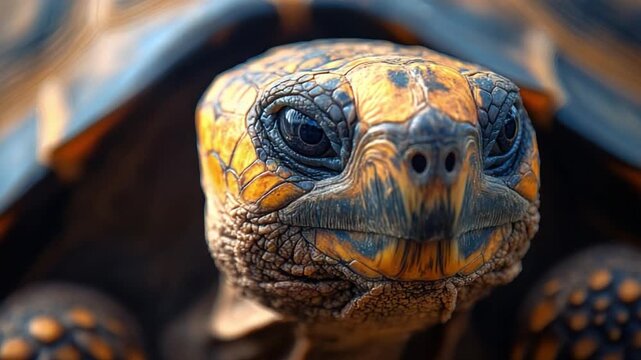  A close-up portrait of a tortoise, its wrinkled face and expressive eyes hinting at a life of wisdom and longevity. It is a stunning visual representation of nature's timelessness.
