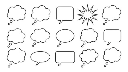 Fototapeta premium Collection of various comic book style speech bubbles and thought clouds for graphic design