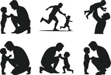 Father Playing with Child Silhouette with Family Bond Concept Vector