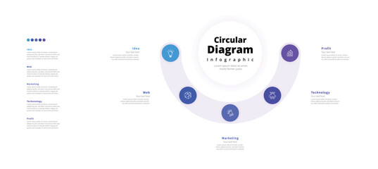 Obraz premium Modern minimalist, elegant, clean, circular steps, editable infographic design template, vector