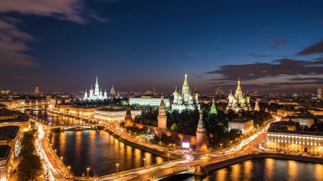 Moscow City Sunset to Night Time Timelapse: A Stunning View of Buildings and Cityscapes
