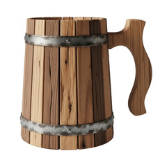 Obraz premium Wooden beer mug with handle isolated on transparent background