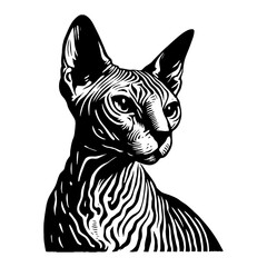 Fototapeta premium Sphynx Cat Portrait Black And White Engraving Style Close Up