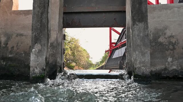 Concrete Floodgate Structure Controlling Water Flow in Irrigation Canal