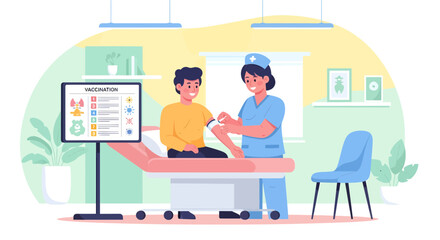 Fototapeta premium Vaccination Scene Nurse Administering Injection to Patient in Clinic.
