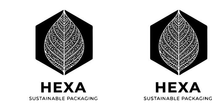 Elegant vector logo design for &ldquo;HEXA SUSTAINABLE PACKAGING&rdquo; featuring a hexagon with integrated leaf motif, symbolizing eco-friendly lifestyle, sustainability, and green packaging branding.