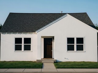 Fototapeta premium Quaint single family home with freshly cut lawn and neutral facade
