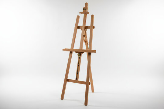 Adjustable solid beech wood H-frame floor easel for studio painting, isolated on a white background.