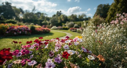 Obraz premium Idyllic garden vista filled with an assortment of fine tiny flowering plants