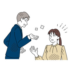 Positive Business Conversation Between Male and Female Employees Illustration