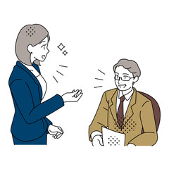 Business Discussion Between Female Employee and Male Supervisor Illustration