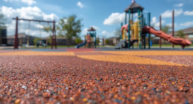 Rubber safety surfacing installation over asphalt for playground injury control