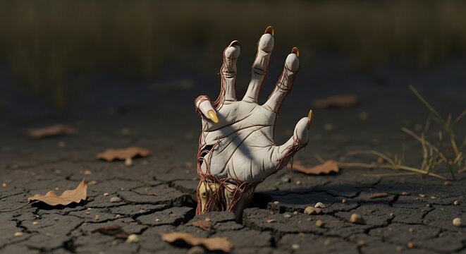 Mummified Hand Emerging from Dry Ground.