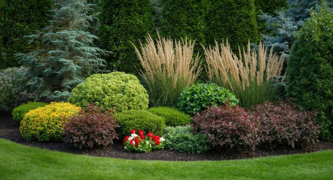 Professional landscape designs with seasonal flowers and evergreen shrubs