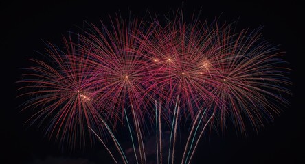 Obraz premium Massive fireworks display brightening up the dark sky with multicolored lights