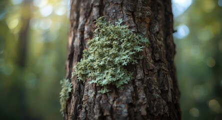 Close up image capturing tree lichen growth on wood
